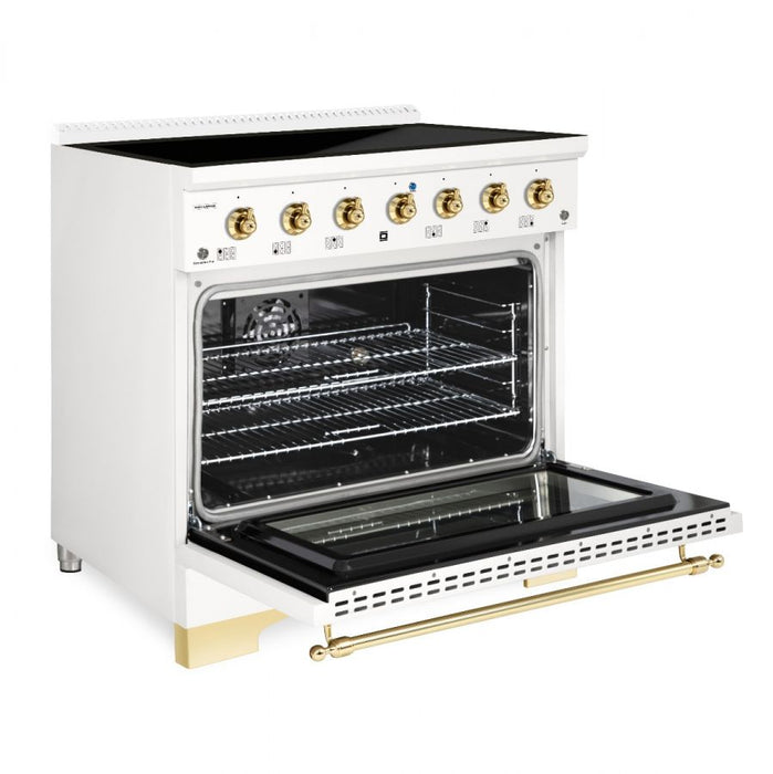 HALLMAN Classico 36" Induction Range, White, Brass Trim HCLIR36BSWT