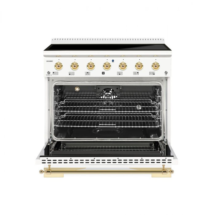 HALLMAN Classico 36" Induction Range, White, Brass Trim HCLIR36BSWT