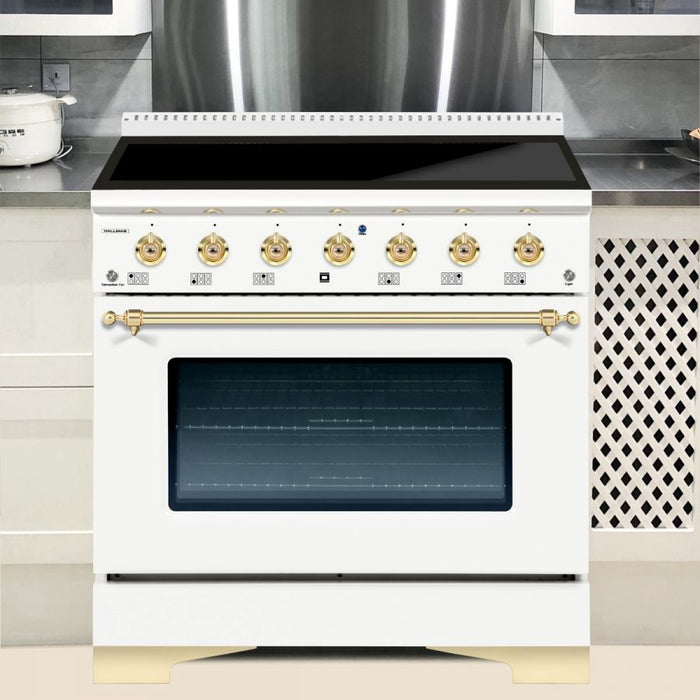 HALLMAN Classico 36" Induction Range, White, Brass Trim HCLIR36BSWT