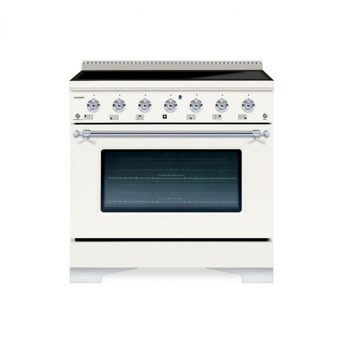 HALLMAN Classico 36" Induction Range, Antique White, Chrome Trim HCLIR36CMAW