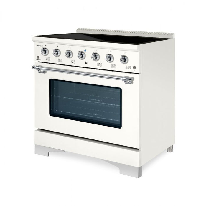 HALLMAN Classico 36" Induction Range, Antique White, Chrome Trim HCLIR36CMAW