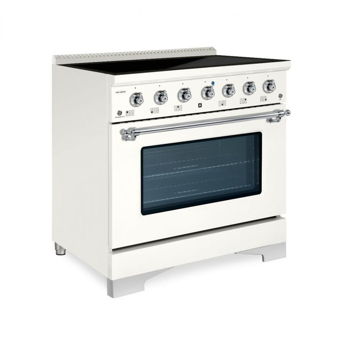 HALLMAN Classico 36" Induction Range, Antique White, Chrome Trim HCLIR36CMAW