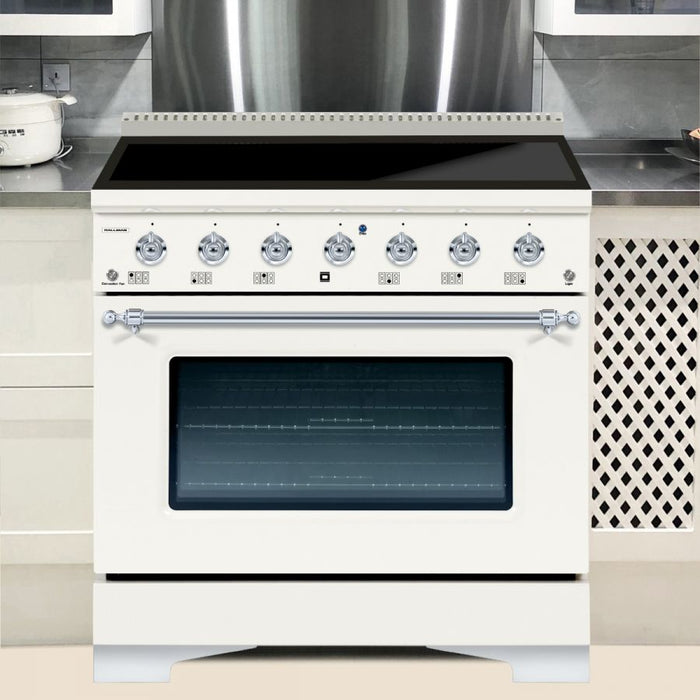 HALLMAN Classico 36" Induction Range, Antique White, Chrome Trim HCLIR36CMAW