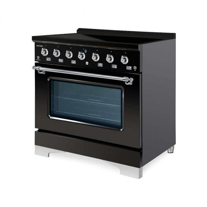 HALLMAN Classico 36" Induction Range, Glossy Black, Chrome Trim HCLIR36CMGB