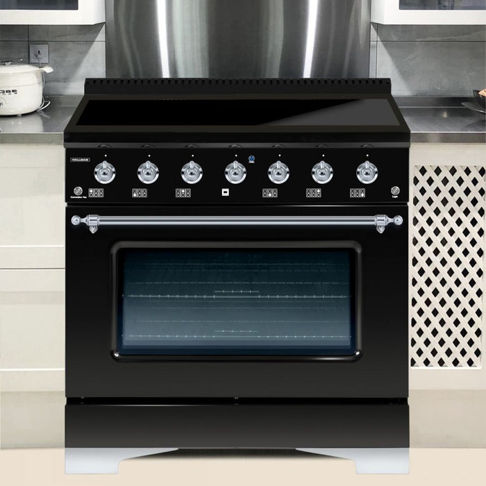 HALLMAN Classico 36" Induction Range, Glossy Black, Chrome Trim HCLIR36CMGB