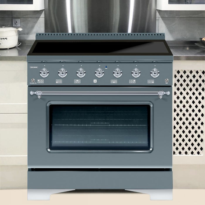 HALLMAN Classico 36" Induction Range, Blue Grey, Chrome Trim HCLIR36CMGR