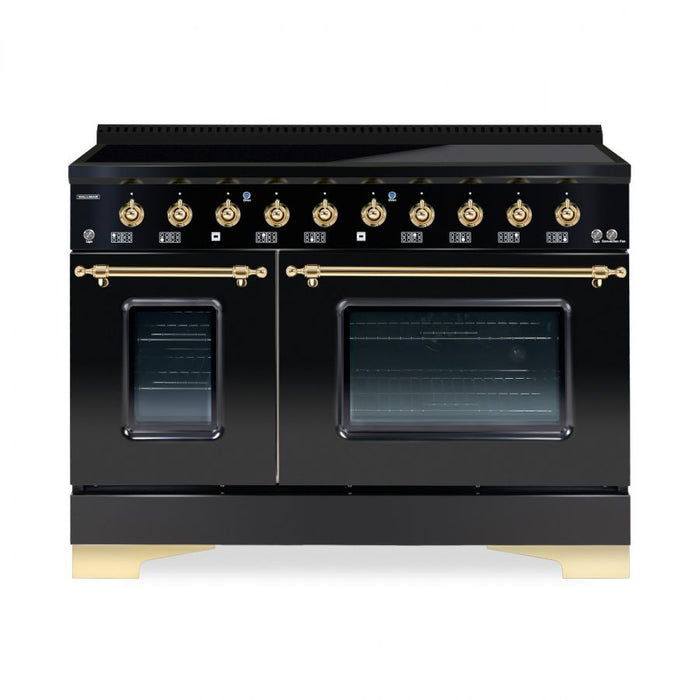 HALLMAN Classico 48" Induction Range, Glossy Black, Brass Trim HCLIR48BSGB