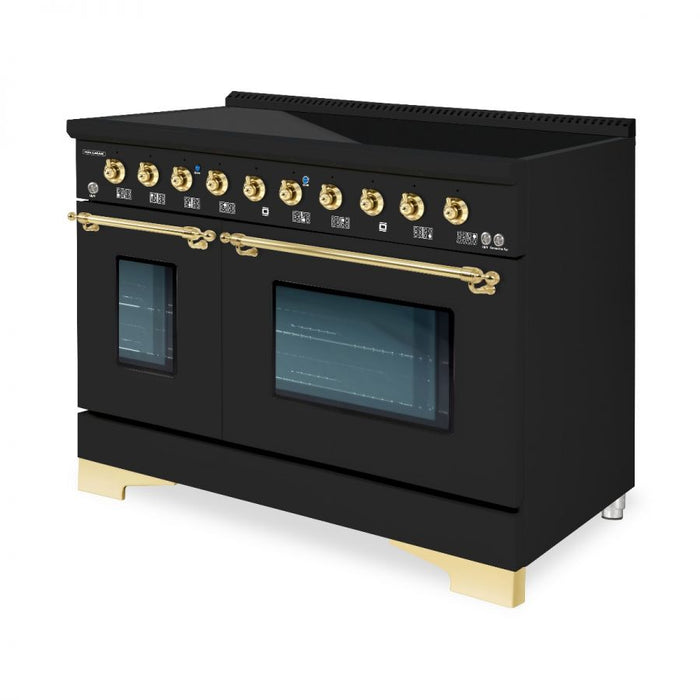 HALLMAN Classico 48" Induction Range, Matte Graphite, Brass Trim HCLIR48BSMG