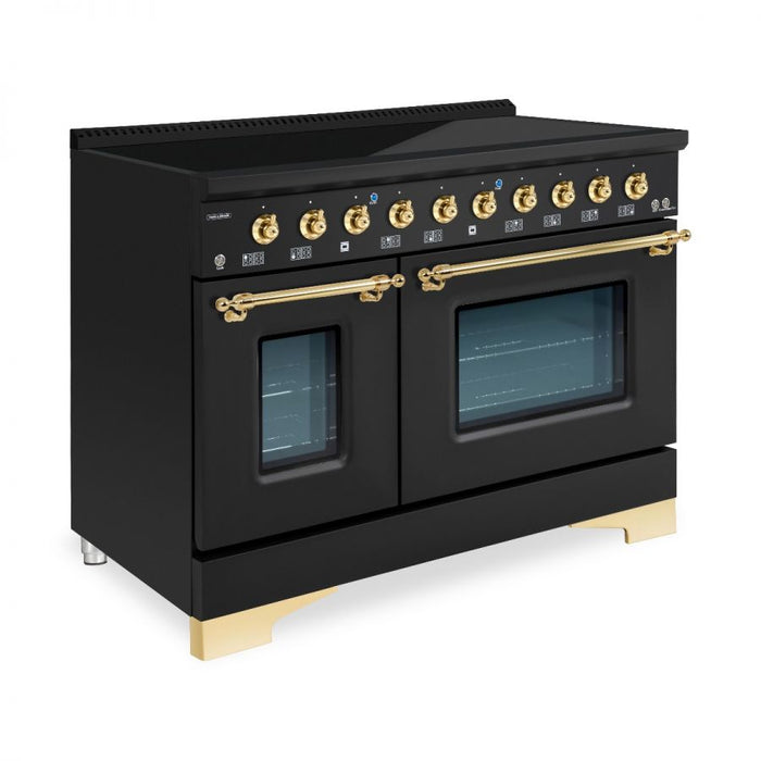 HALLMAN Classico 48" Induction Range, Matte Graphite, Brass Trim HCLIR48BSMG