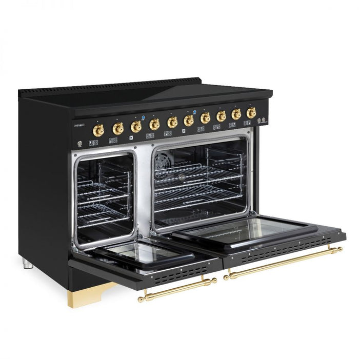 HALLMAN Classico 48" Induction Range, Matte Graphite, Brass Trim HCLIR48BSMG