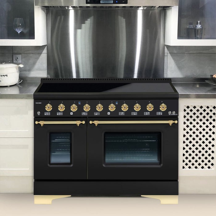 HALLMAN Classico 48" Induction Range, Matte Graphite, Brass Trim HCLIR48BSMG