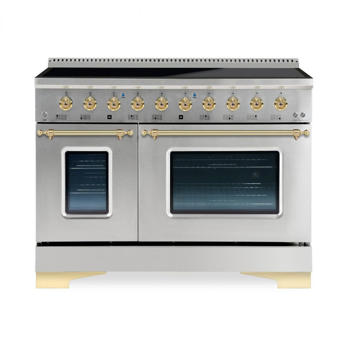 HALLMAN Classico 48" Induction Range, Stainless Steel, Brass Trim HCLIR48BSSS