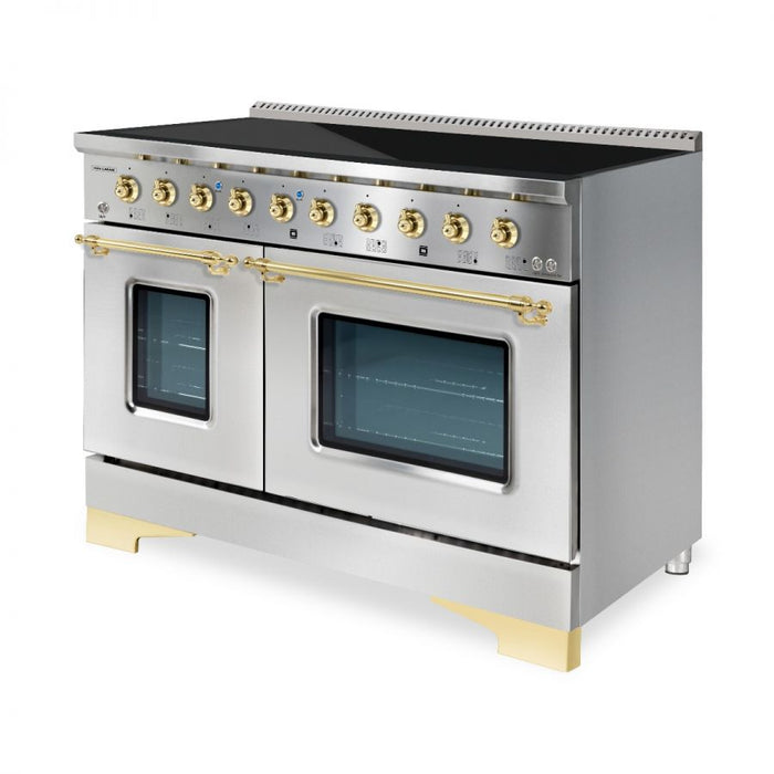 HALLMAN Classico 48" Induction Range, Stainless Steel, Brass Trim HCLIR48BSSS