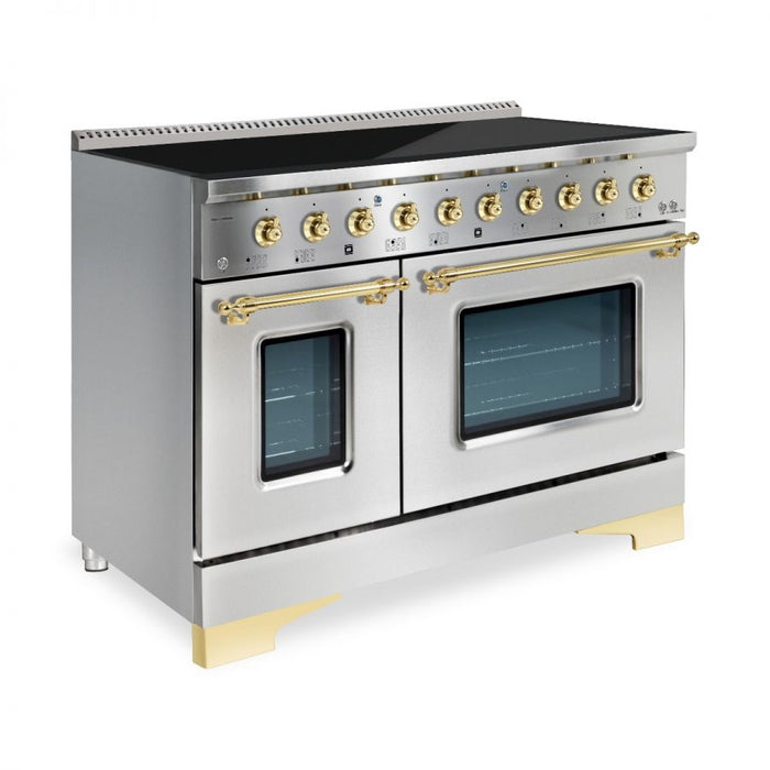 HALLMAN Classico 48" Induction Range, Stainless Steel, Brass Trim HCLIR48BSSS