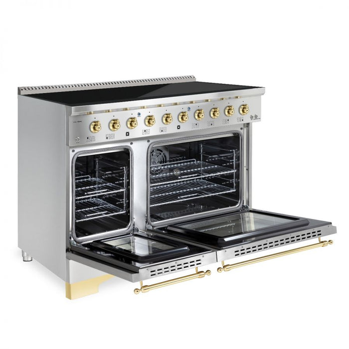 HALLMAN Classico 48" Induction Range, Stainless Steel, Brass Trim HCLIR48BSSS