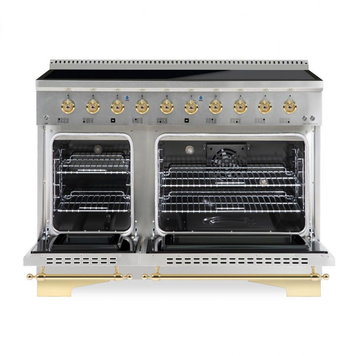 HALLMAN Classico 48" Induction Range, Stainless Steel, Brass Trim HCLIR48BSSS