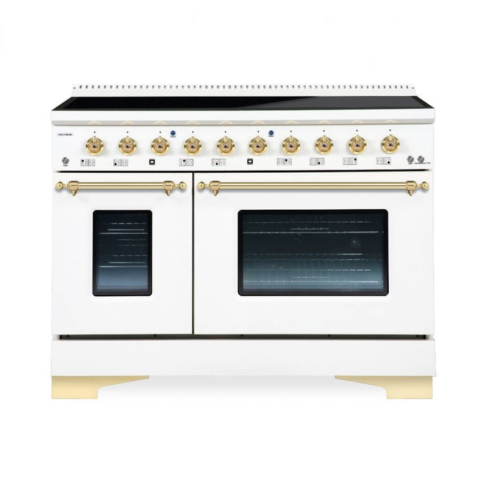 HALLMAN Classico 48" Induction Range, Antique White, Brass Trim HCLIR48BSAW