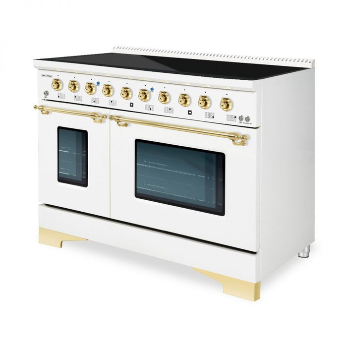 HALLMAN Classico 48" Induction Range, Antique White, Brass Trim HCLIR48BSAW