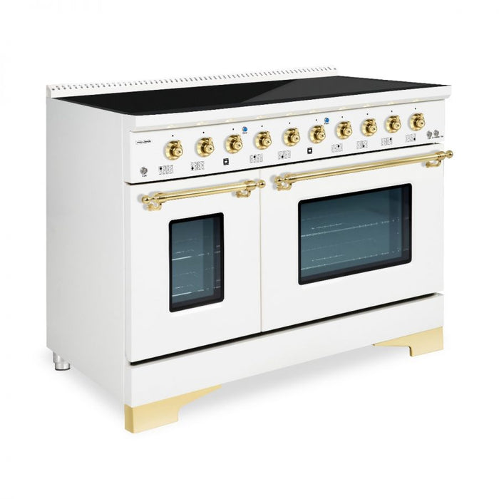 HALLMAN Classico 48" Induction Range, Antique White, Brass Trim HCLIR48BSAW