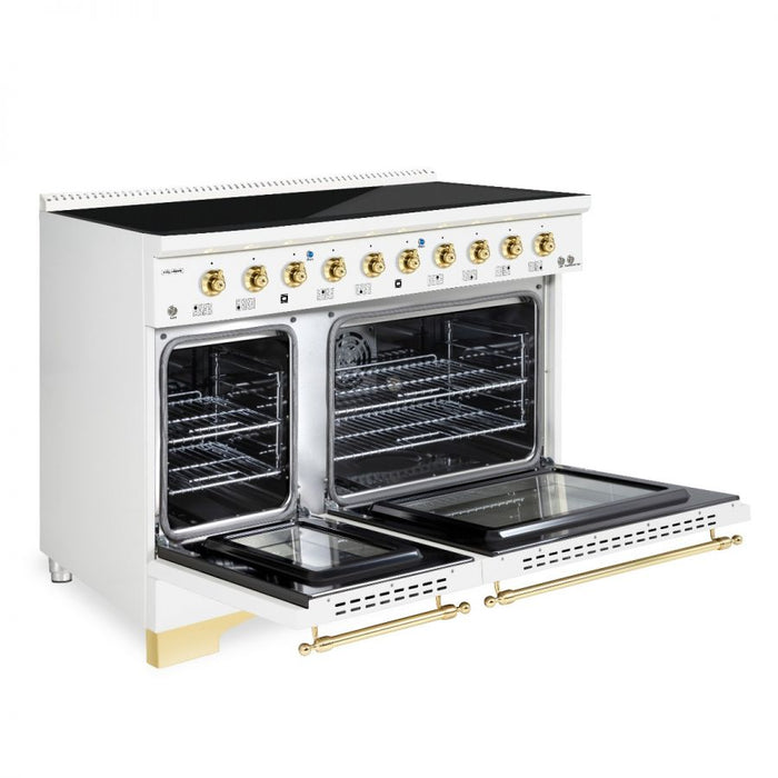 HALLMAN Classico 48" Induction Range, Antique White, Brass Trim HCLIR48BSAW