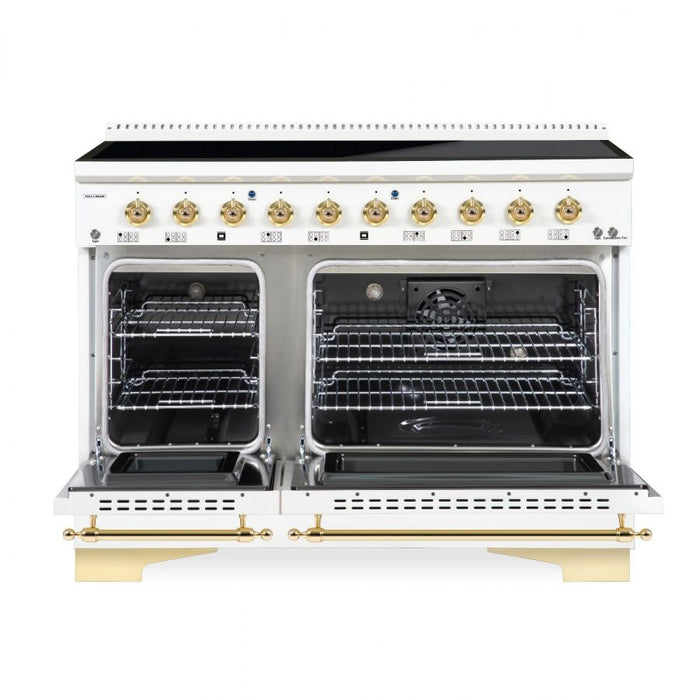 HALLMAN Classico 48" Induction Range, Antique White, Brass Trim HCLIR48BSAW