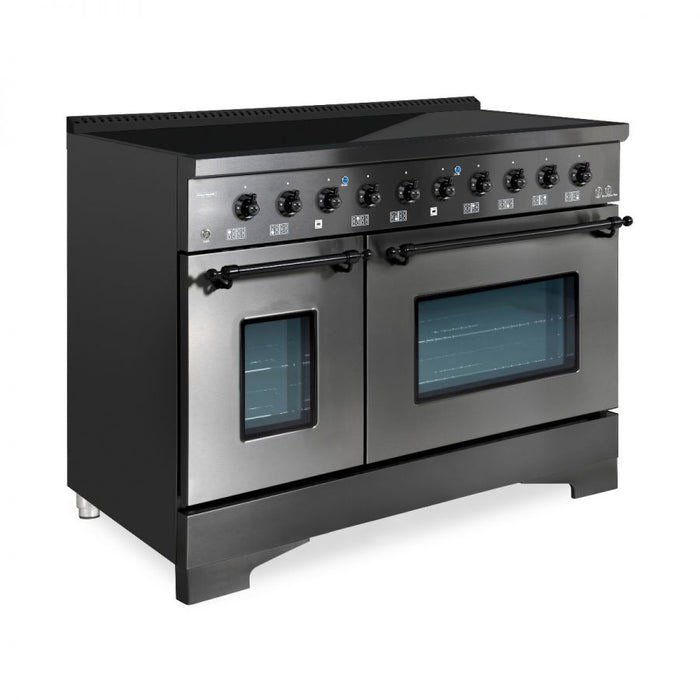 HALLMAN Classico 48" Induction Range, Black Stainless, Black Stainless Trim HCLIR48BXBX