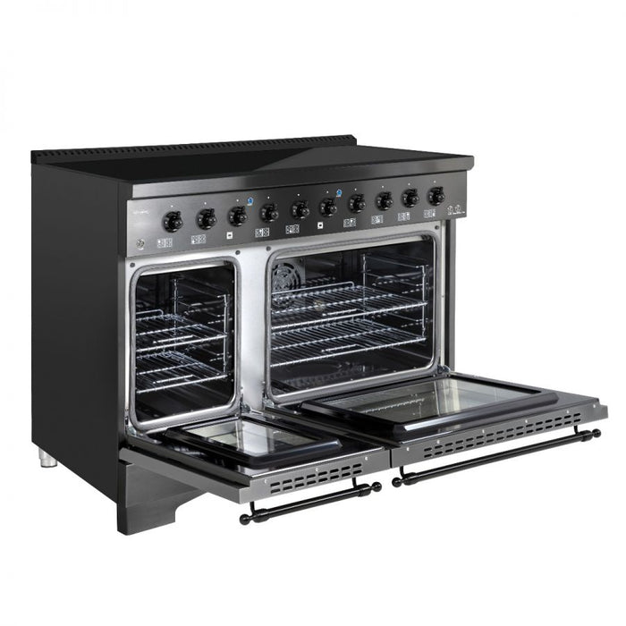 HALLMAN Classico 48" Induction Range, Black Stainless, Black Stainless Trim HCLIR48BXBX