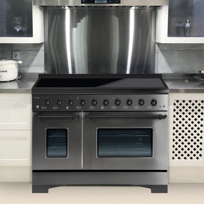 HALLMAN Classico 48" Induction Range, Black Stainless, Black Stainless Trim HCLIR48BXBX