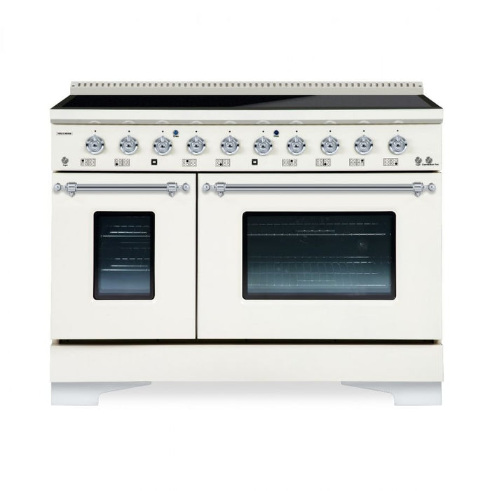 HALLMAN Classico 48" Induction Range, Antique White, Chrome Trim HCLIR48CMAW