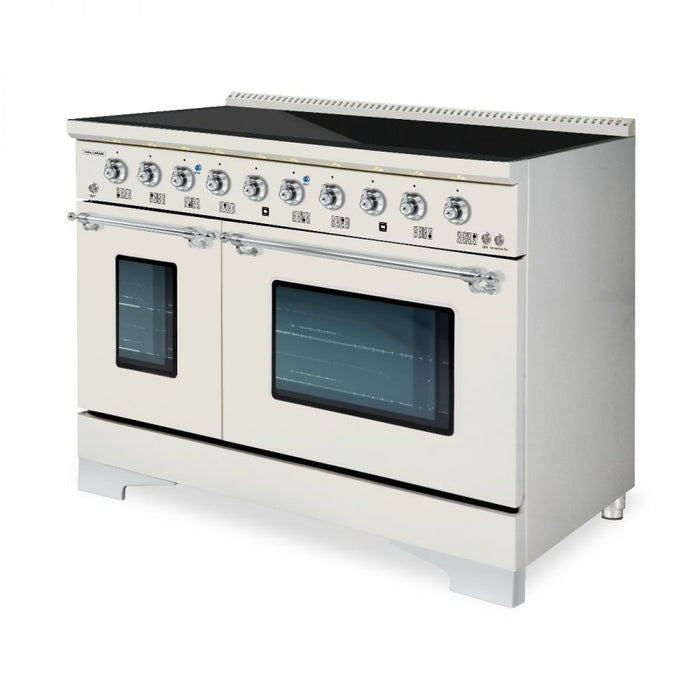 HALLMAN Classico 48" Induction Range, Antique White, Chrome Trim HCLIR48CMAW