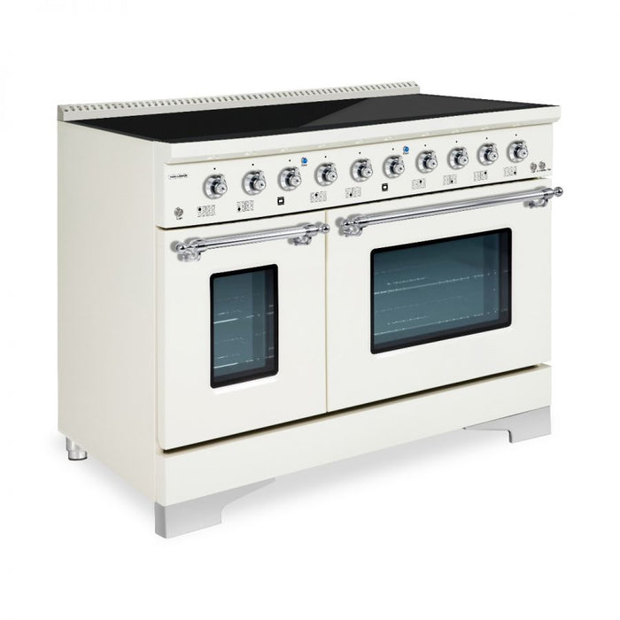 HALLMAN Classico 48" Induction Range, Antique White, Chrome Trim HCLIR48CMAW