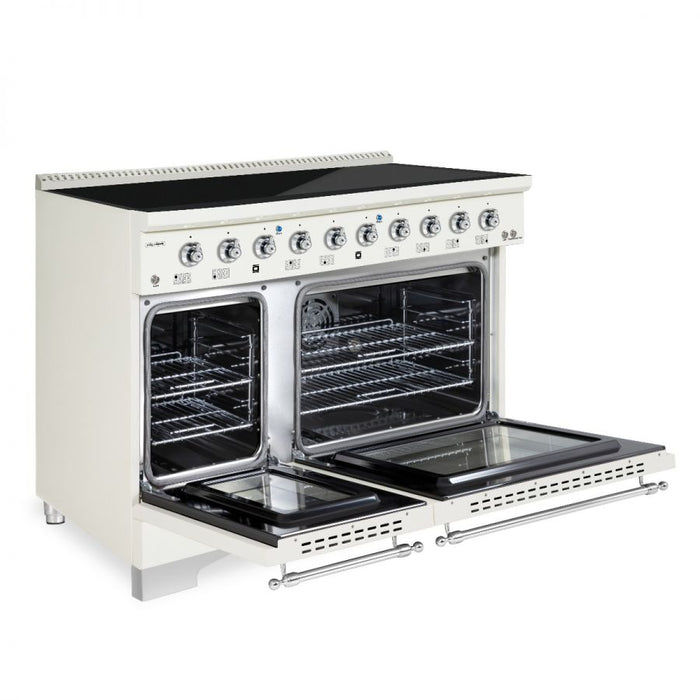 HALLMAN Classico 48" Induction Range, Antique White, Chrome Trim HCLIR48CMAW