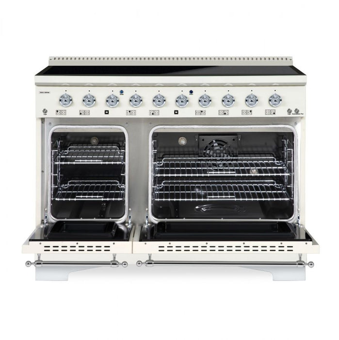 HALLMAN Classico 48" Induction Range, Antique White, Chrome Trim HCLIR48CMAW