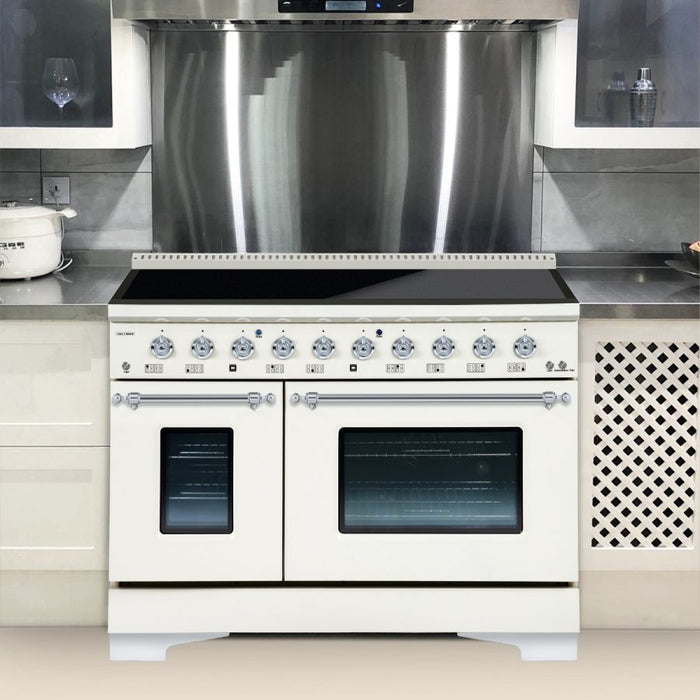 HALLMAN Classico 48" Induction Range, Antique White, Chrome Trim HCLIR48CMAW