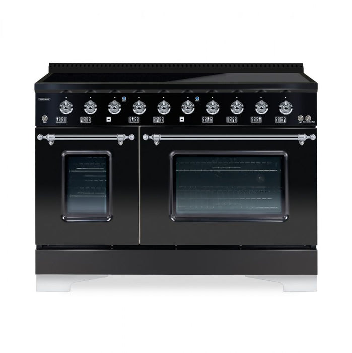 HALLMAN Classico 48" Induction Range, Glossy Black, Chrome Trim HCLIR48CMGB