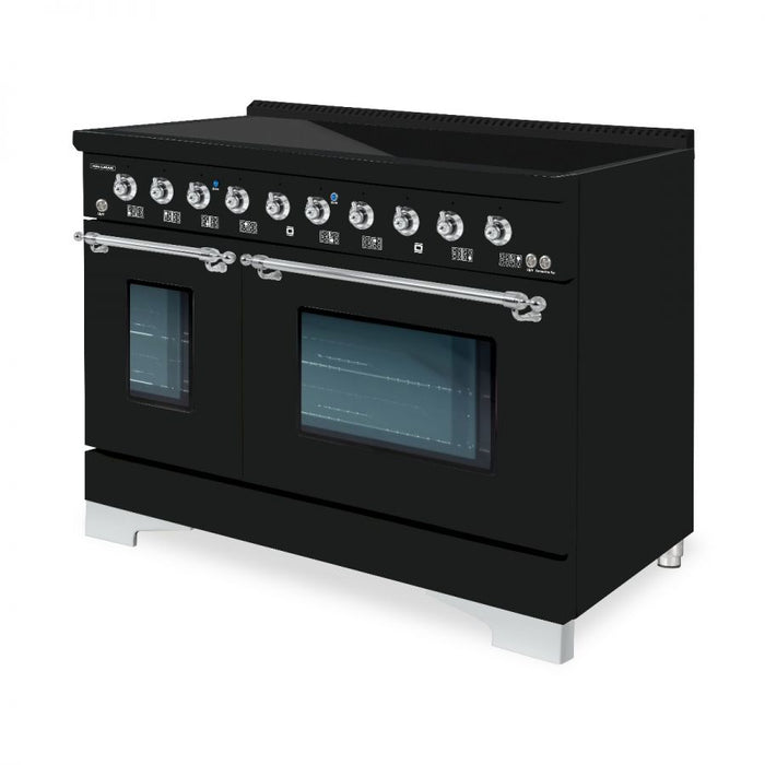 HALLMAN Classico 48" Induction Range, Glossy Black, Chrome Trim HCLIR48CMGB