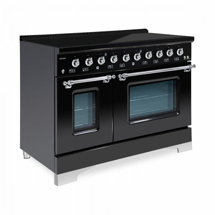 HALLMAN Classico 48" Induction Range, Glossy Black, Chrome Trim HCLIR48CMGB