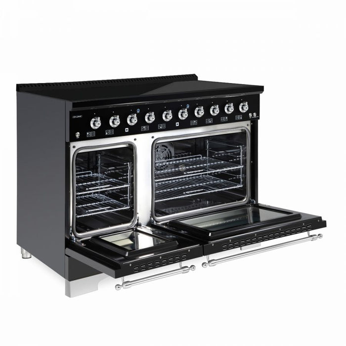 HALLMAN Classico 48" Induction Range, Glossy Black, Chrome Trim HCLIR48CMGB