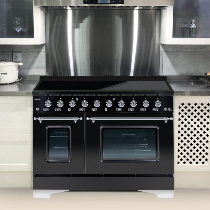 HALLMAN Classico 48" Induction Range, Glossy Black, Chrome Trim HCLIR48CMGB