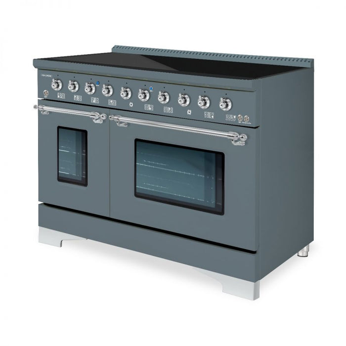 HALLMAN Classico 48" Induction Range, Blue Grey, Chrome Trim HCLIR48CMGR