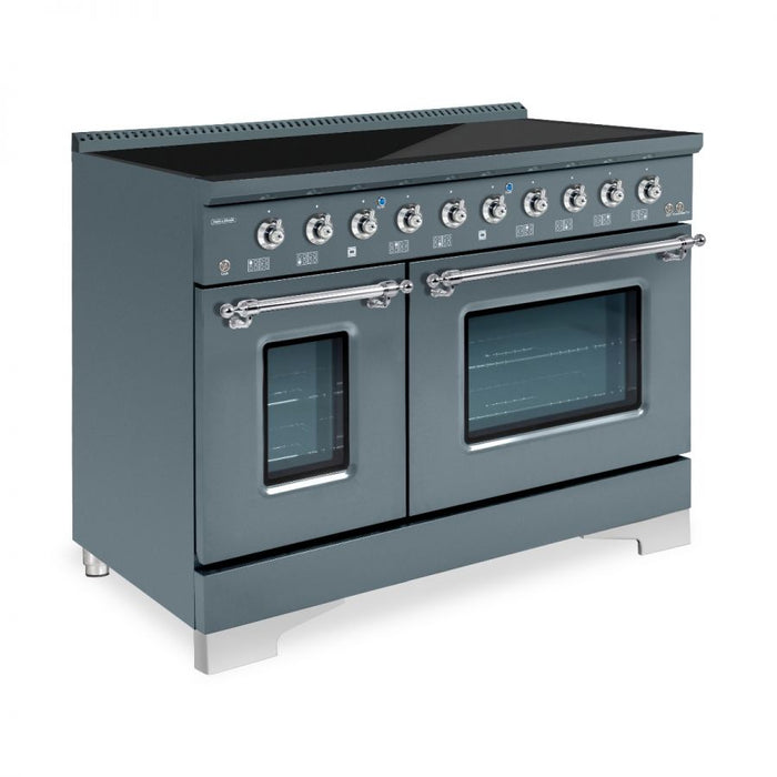 HALLMAN Classico 48" Induction Range, Blue Grey, Chrome Trim HCLIR48CMGR