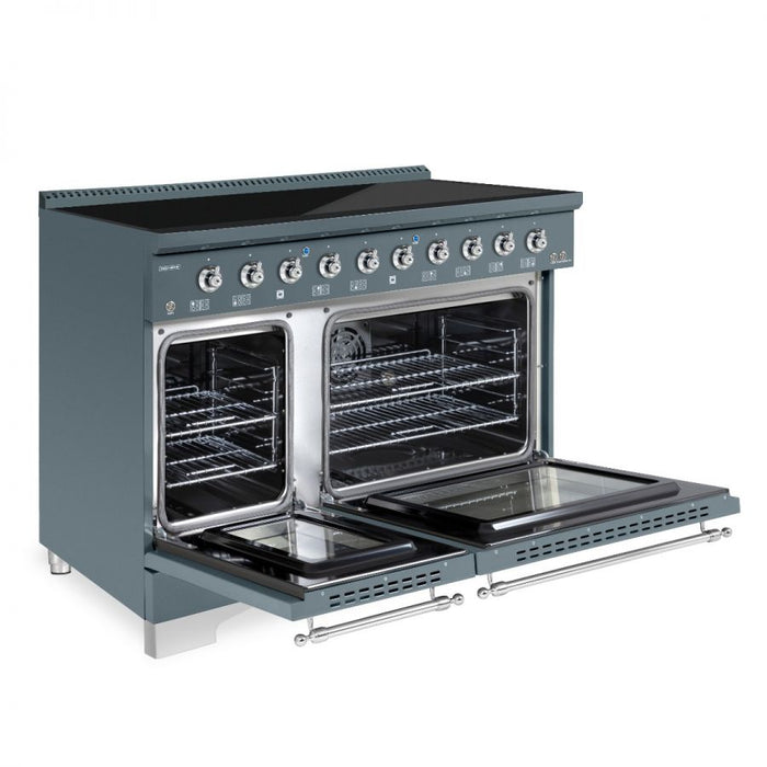 HALLMAN Classico 48" Induction Range, Blue Grey, Chrome Trim HCLIR48CMGR