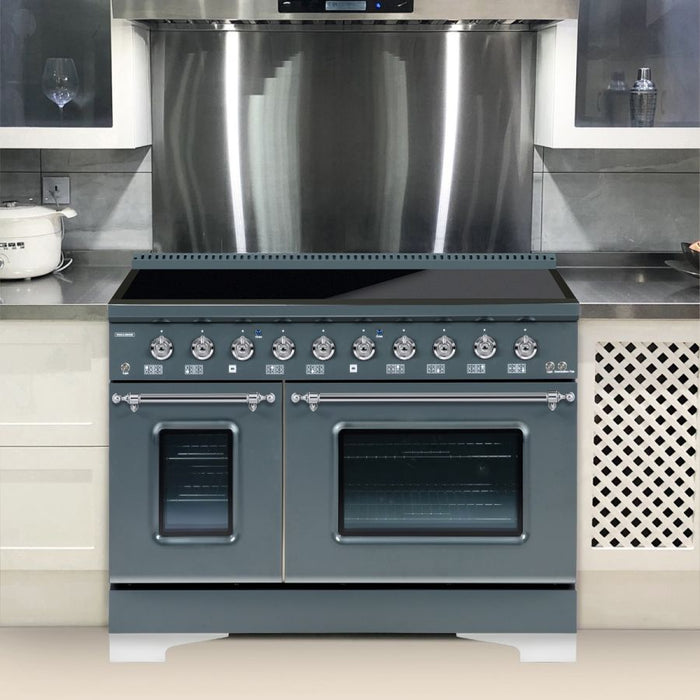 HALLMAN Classico 48" Induction Range, Blue Grey, Chrome Trim HCLIR48CMGR