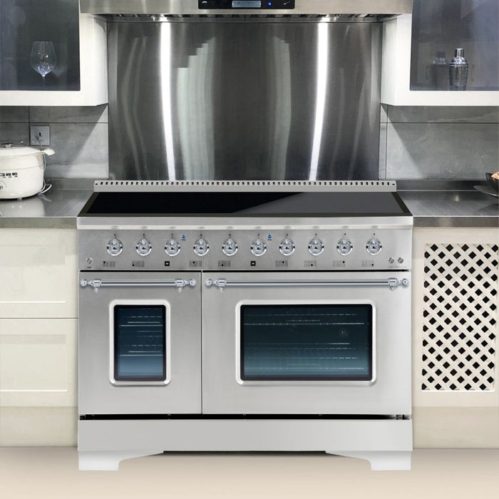 HALLMAN Classico 48" Induction Range, Stainless Steel, Chrome Trim HCLIR48CMSS