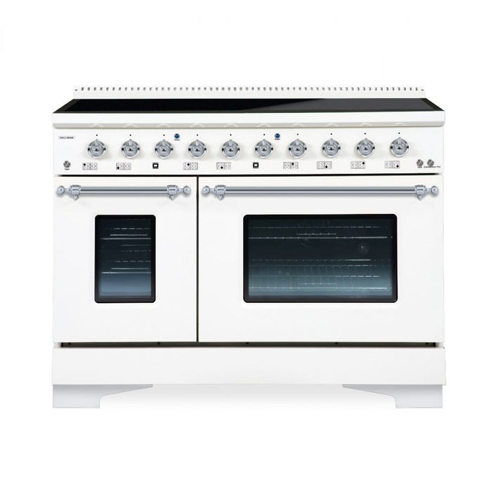 HALLMAN Classico 48" Induction Range, White, Chrome Trim HCLIR48CMWT