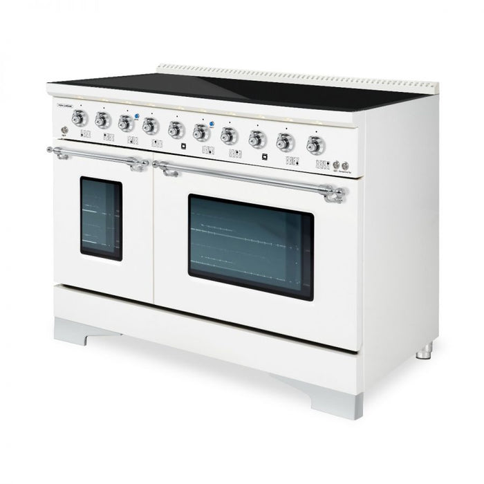 HALLMAN Classico 48" Induction Range, White, Chrome Trim HCLIR48CMWT