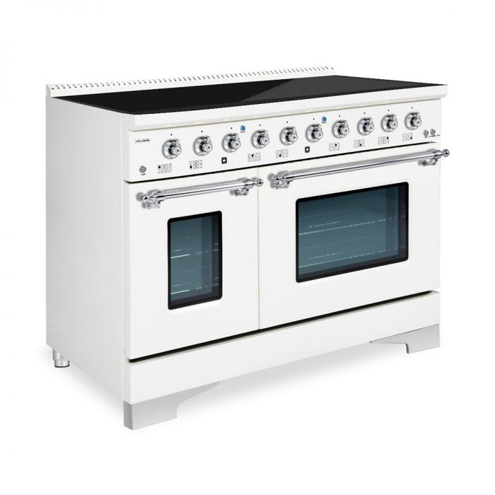 HALLMAN Classico 48" Induction Range, White, Chrome Trim HCLIR48CMWT