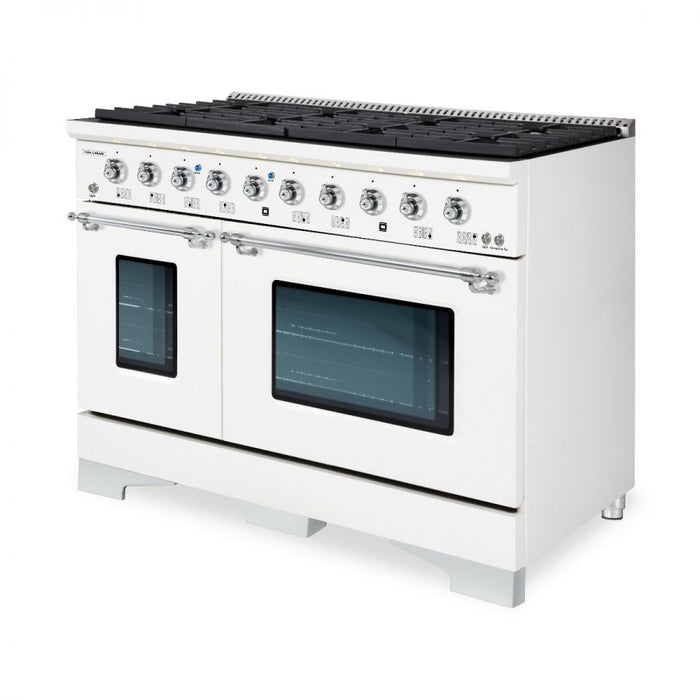 HALLMAN Classico 48" Gas Range, White, Chrome Trim HCLRG48CMWT