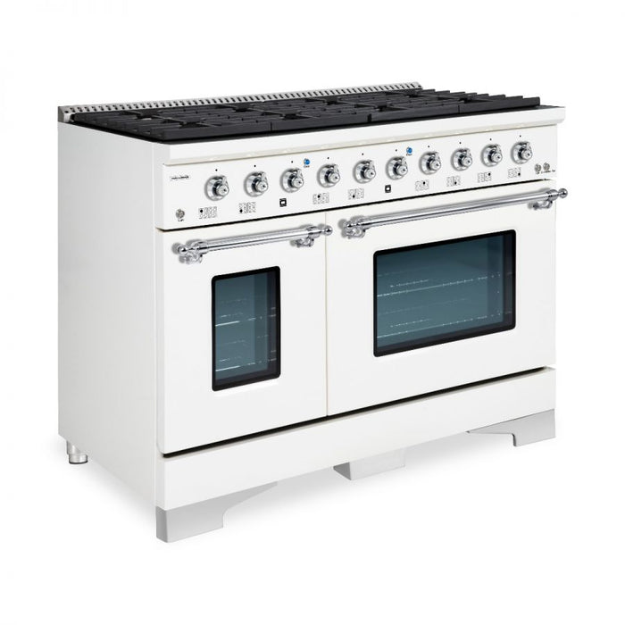 HALLMAN Classico 48" Gas Range, White, Chrome Trim HCLRG48CMWT