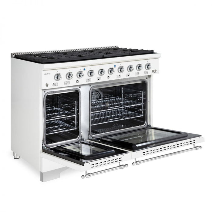 HALLMAN Classico 48" Gas Range, White, Chrome Trim HCLRG48CMWT